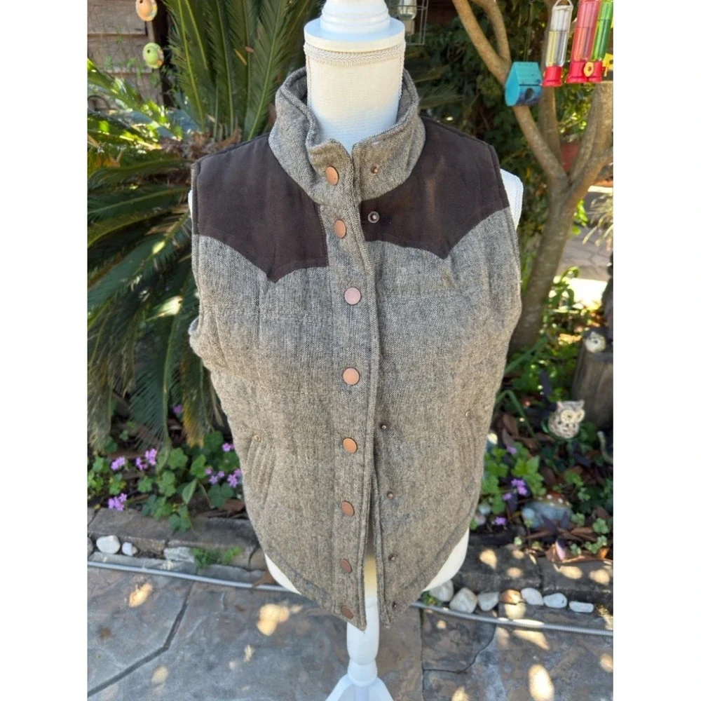 Ci Sono DV538 Gray Brown Western Wool Blend Snap Vest Size M/L